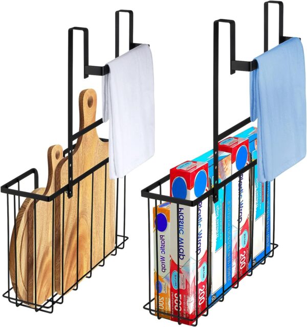 ORLESS 2-Pack Kitchen Cabinet Door Organizer, Over Cabinet Door Organizer with Towel Bars, Cabinet Door Storage for Cutting Board, Foil, Plastic Wrap, Baking Sheet, Cookie Sheet